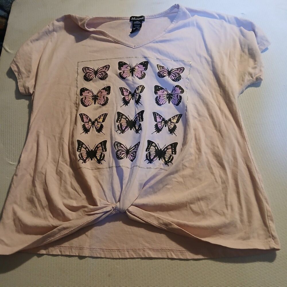 Delusional Pink Butterfly 1x Shirt with tied front